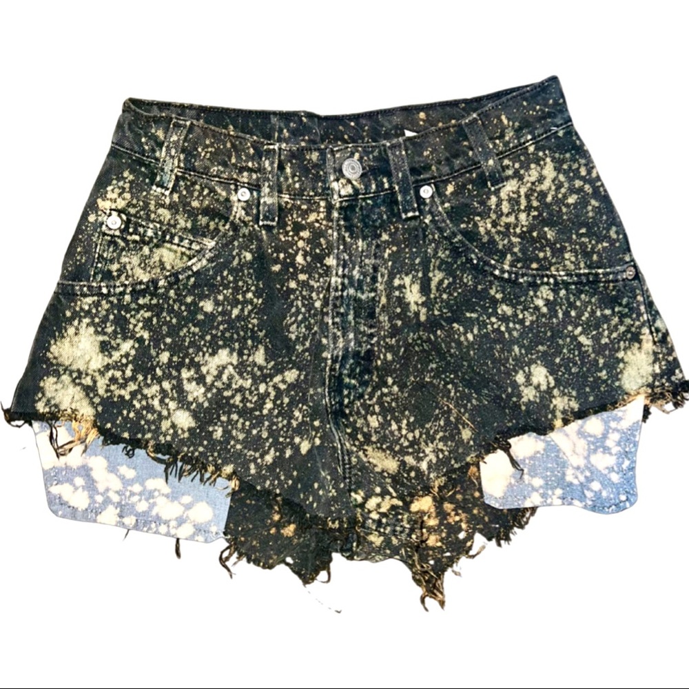 VTG - Custom Made Levi’s High Waist Bleach Splattered Distressed Shorts